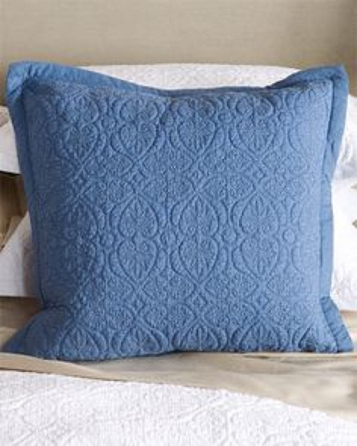 Sferra Amelia Blue Throw Pillow Quilted Cotton Matelasse Scroll Square 20" NEW0