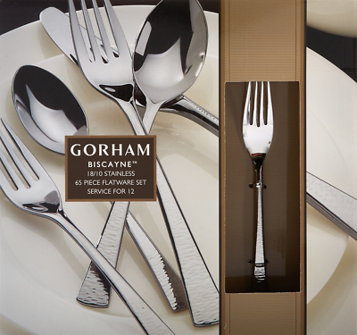 Gorham Biscayne 65 PC Flatware Set Service For 12 Stainless 18/10 Hammered NEW1