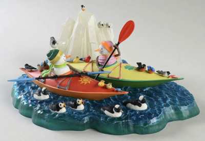 Lenox Lighted Kayaking Snowman Figurine Friends Polar Bear Penguins Bywaters NEW2