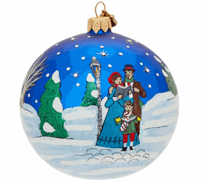 Reed & Barton Classic Christmas Town Carolers Ornament Ball Hand Blown Glass NEW0