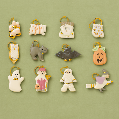 Lenox Halloween Trick Or Treat Miniature Tree Ornaments 12 Pumpkin Ghost Cat NEW1