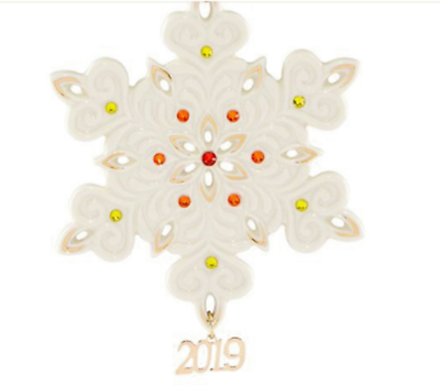 Lenox 2019 Gemmed Snowflake Ornament Annual Red & Green Crystals Christmas NEW0
