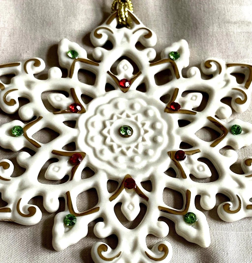 Lenox 2012 Gemmed Snowflake Ornament Annual Red Green Crystals Christmas NEW1