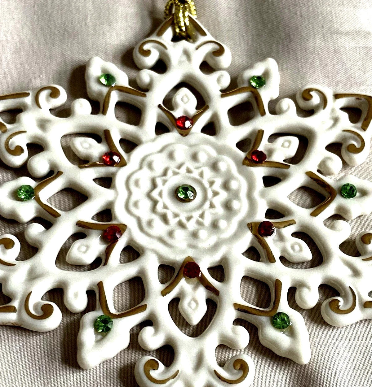 Lenox 2012 Gemmed Snowflake Ornament Annual Red Green Crystals Christmas NEW1