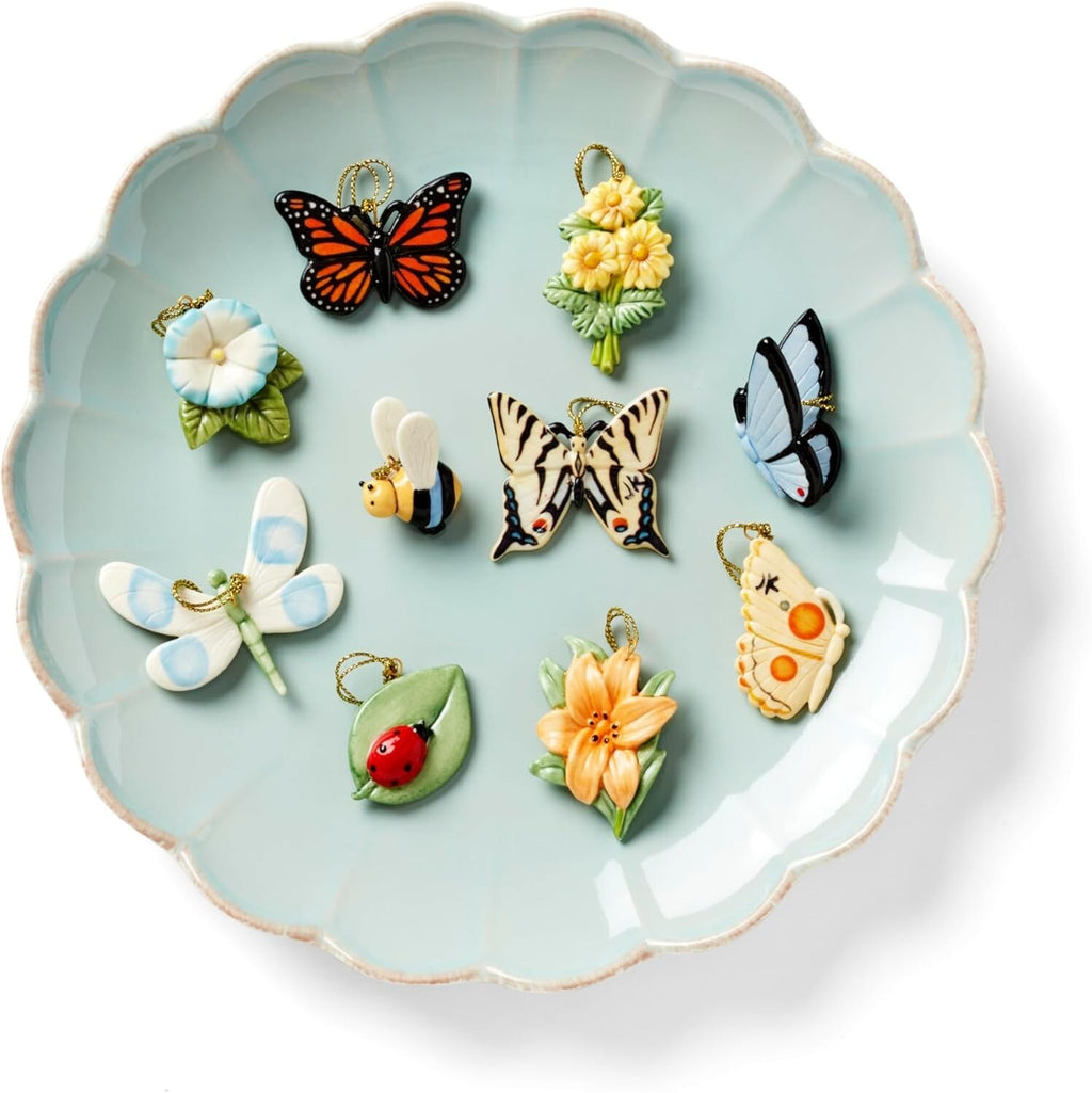 Lenox Butterfly Meadow Miniature Tree Ornaments 10 PC Dragon Fly Lady Bug NEW2