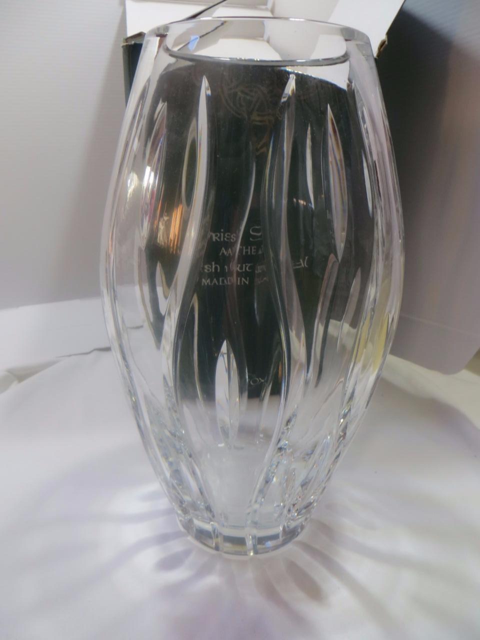 Lenox  Irish Spring Darcy Crystal Vase Vertical Cuts Hand Cut 10" Ireland NEW2