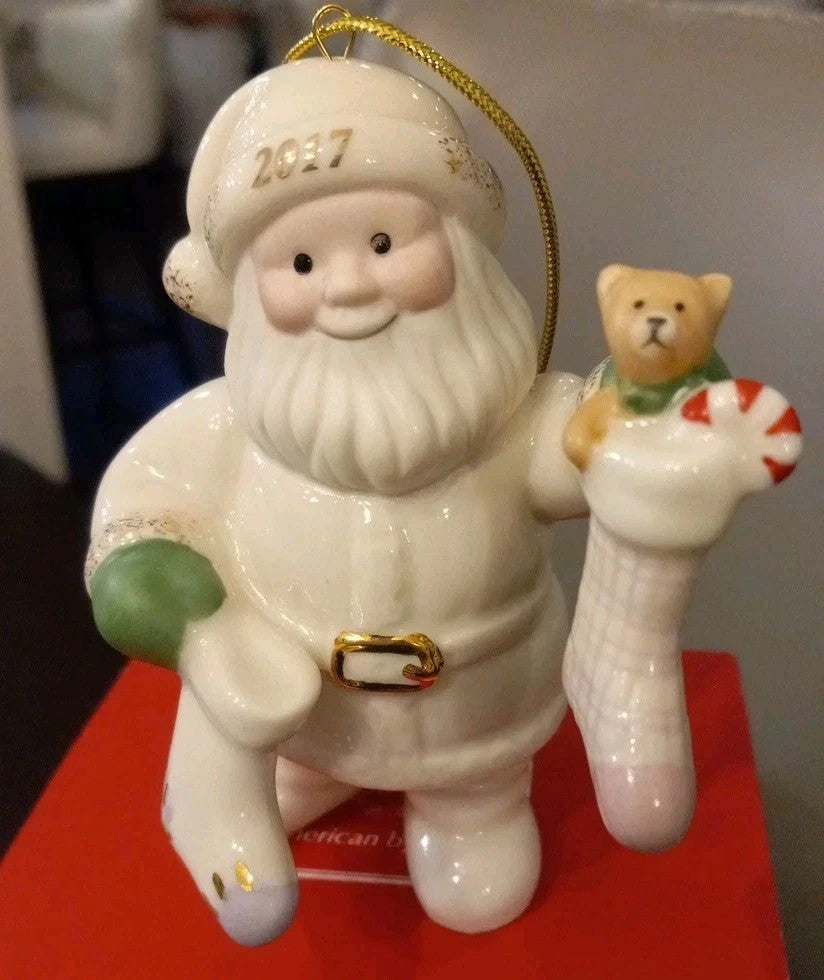 Lenox 2017 Santa Figurine Ornament Santa's Stockings Teddy Bear Christmas NEW6