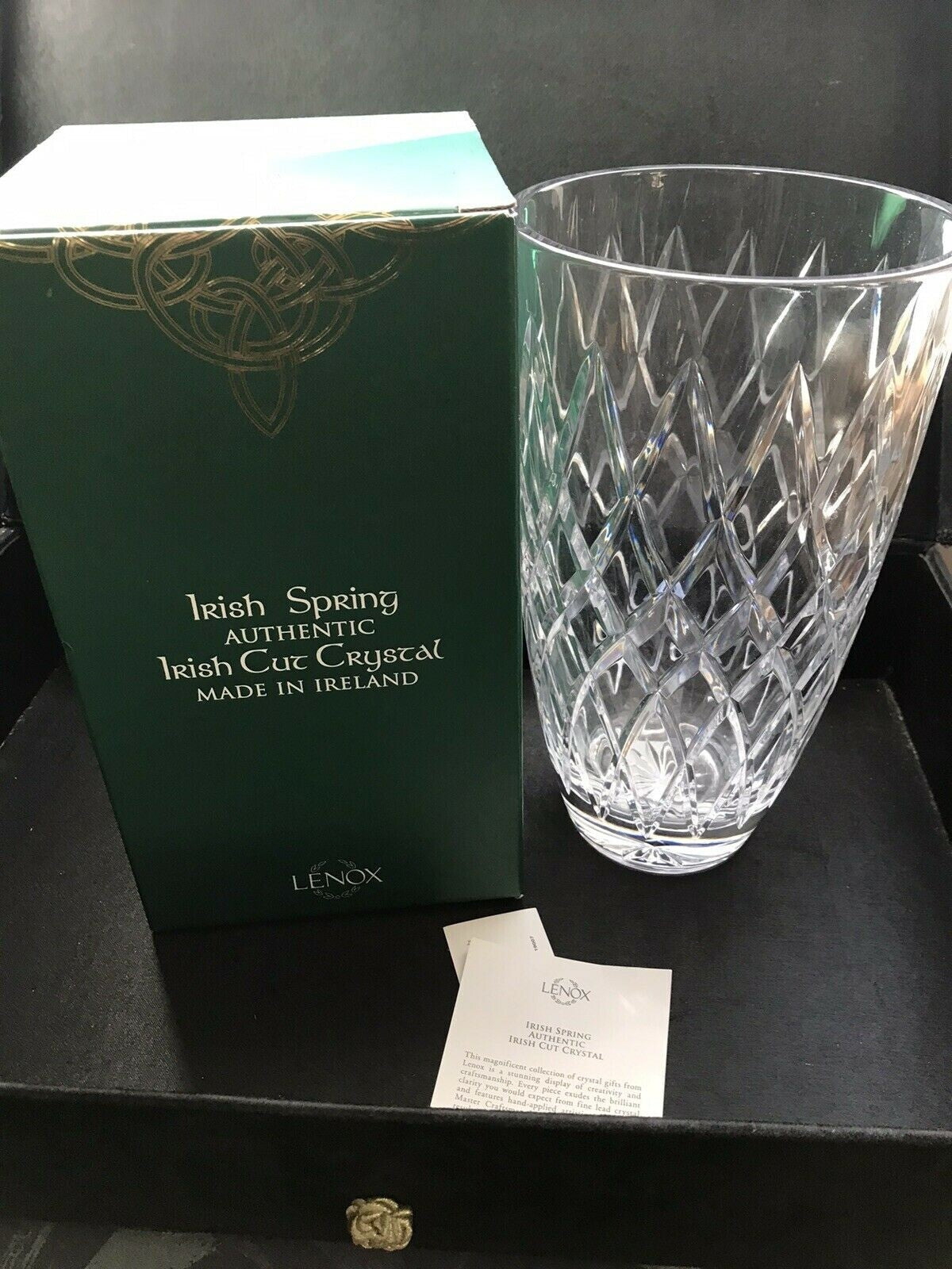 Lenox Irish Spring Crystal Mackenna Flower Vase 10" Diamond Cut Ireland Gift NEW6