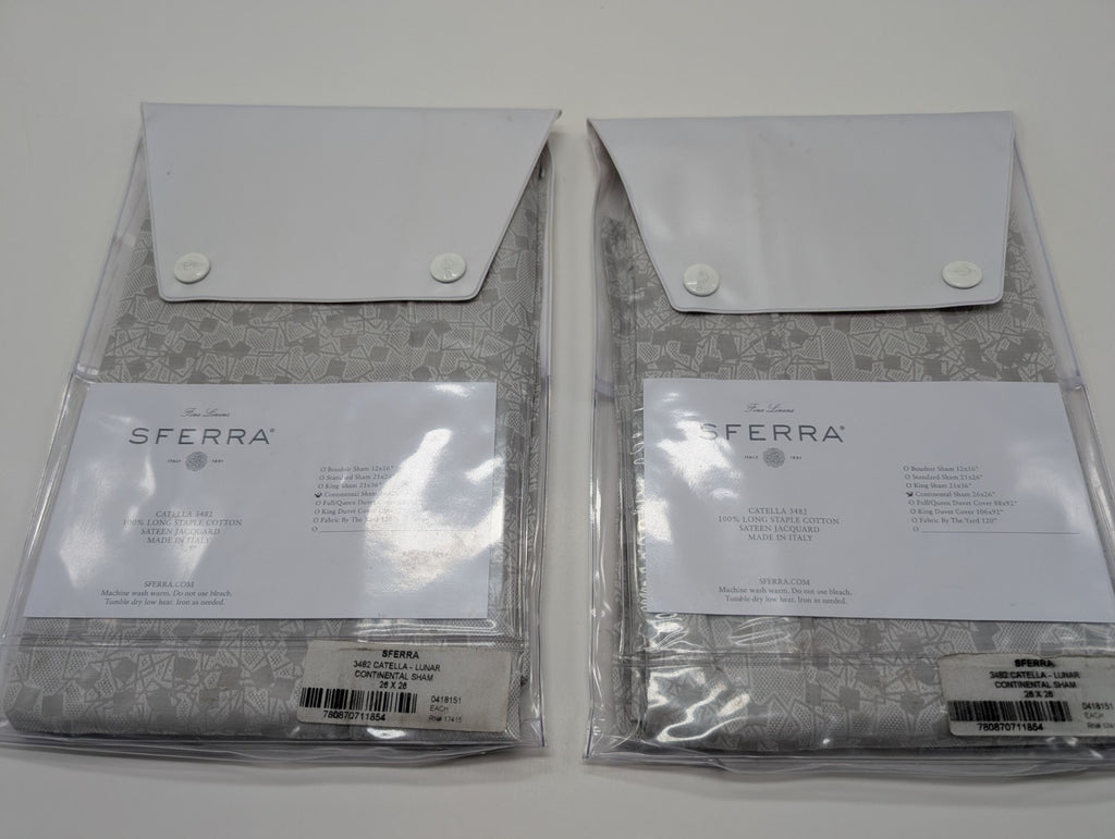 Sferra Catella Grey Euro Sham Pair Squares Cotton Sateen Jacquard Italy NEW15