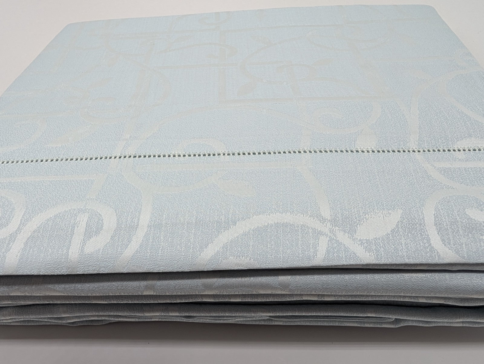 Sferra Graticcio Aquamarine King Duvet Set 3PC Cotton Sateen Jacquard Italy NEW13