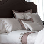 Yves Delorme Italics White Queen Duvet Tan Embroidery Egyptian Cotton Sateen NEW6