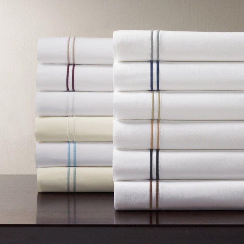 Sferra Grande Hotel White King Sham Black Stripes 100% Cotton Percale Italy NEW3