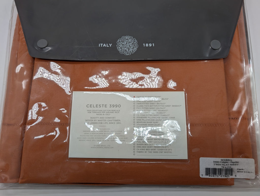 Sferra Celeste Paprika Twin Flat Sheet Orange Egyptian Cotton Percale Italy NEW2