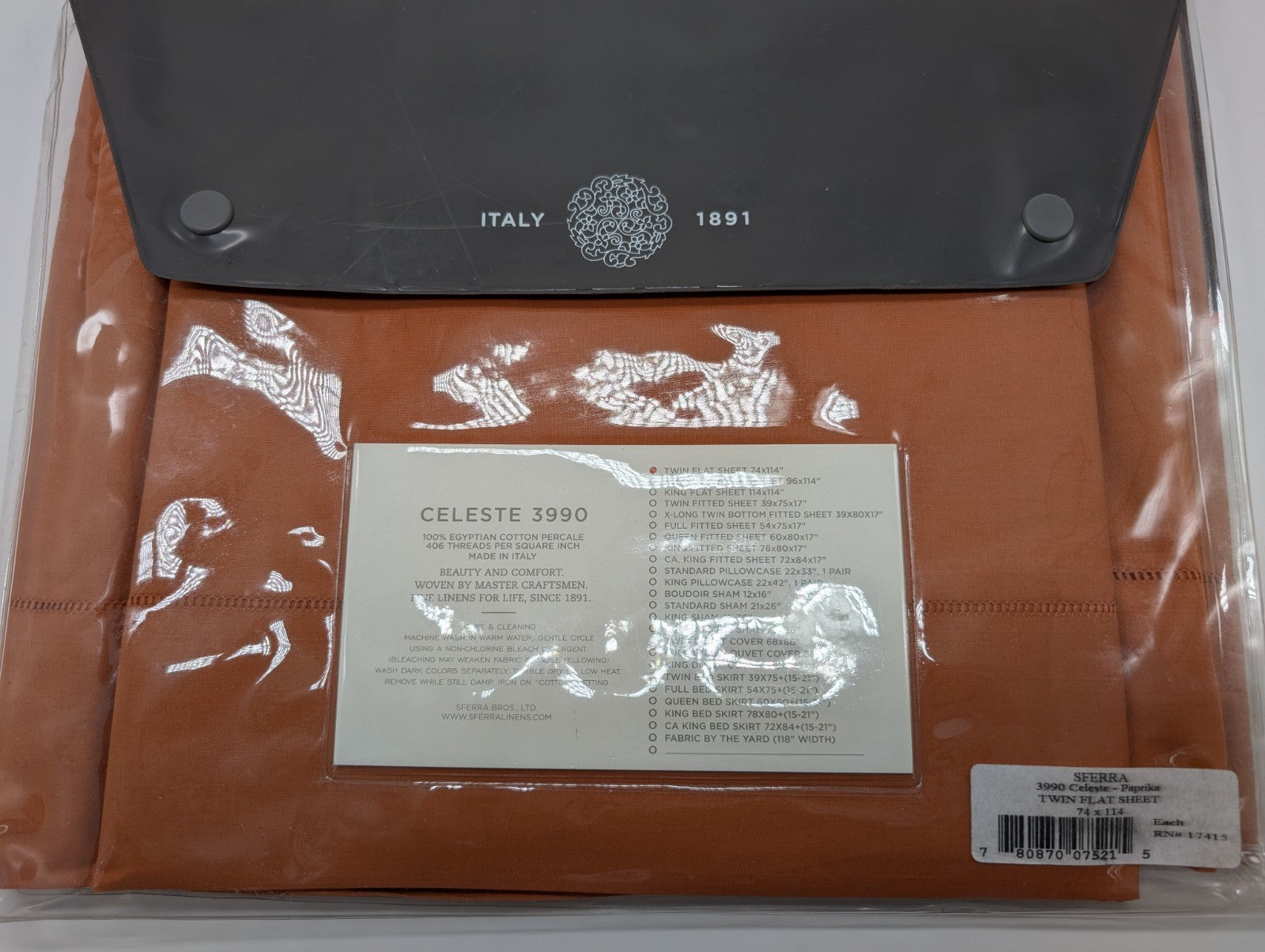 Sferra Celeste Paprika Twin Flat Sheet Orange Egyptian Cotton Percale Italy NEW2