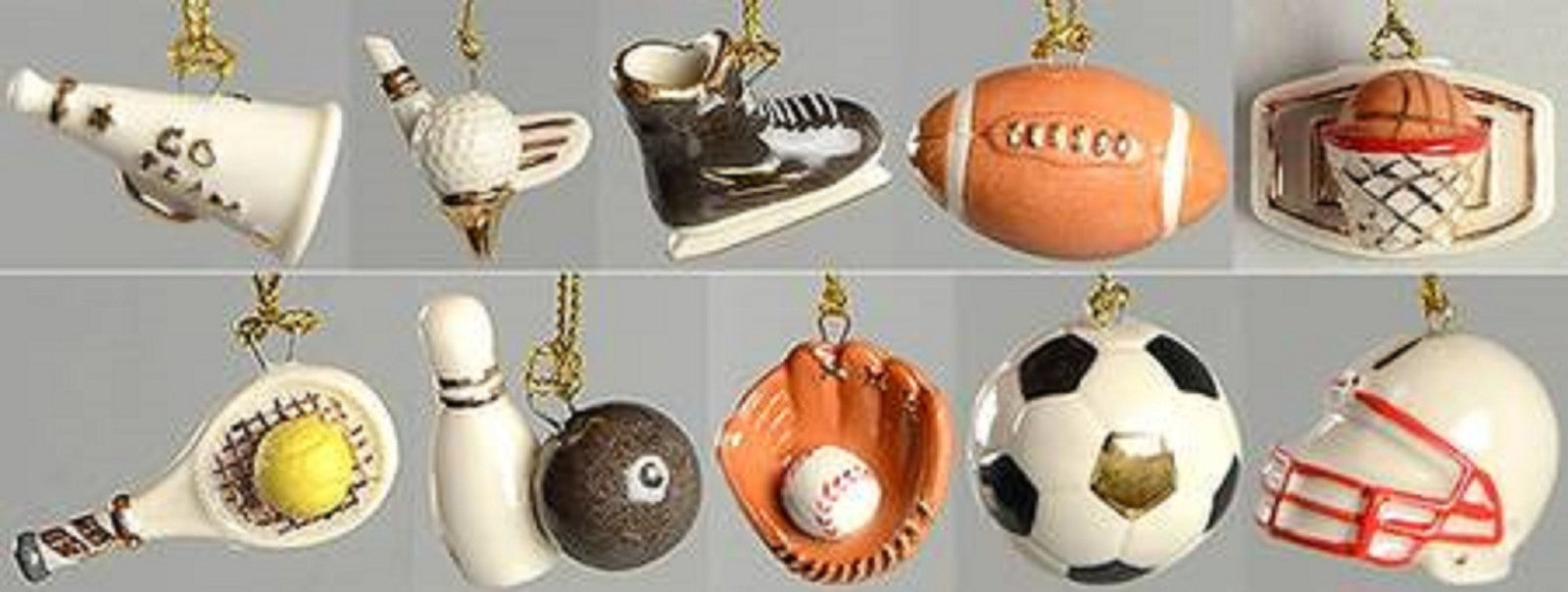 Lenox Dreaming of Sports Miniature Tree Ornaments Set 10 Football Soccer NEW2