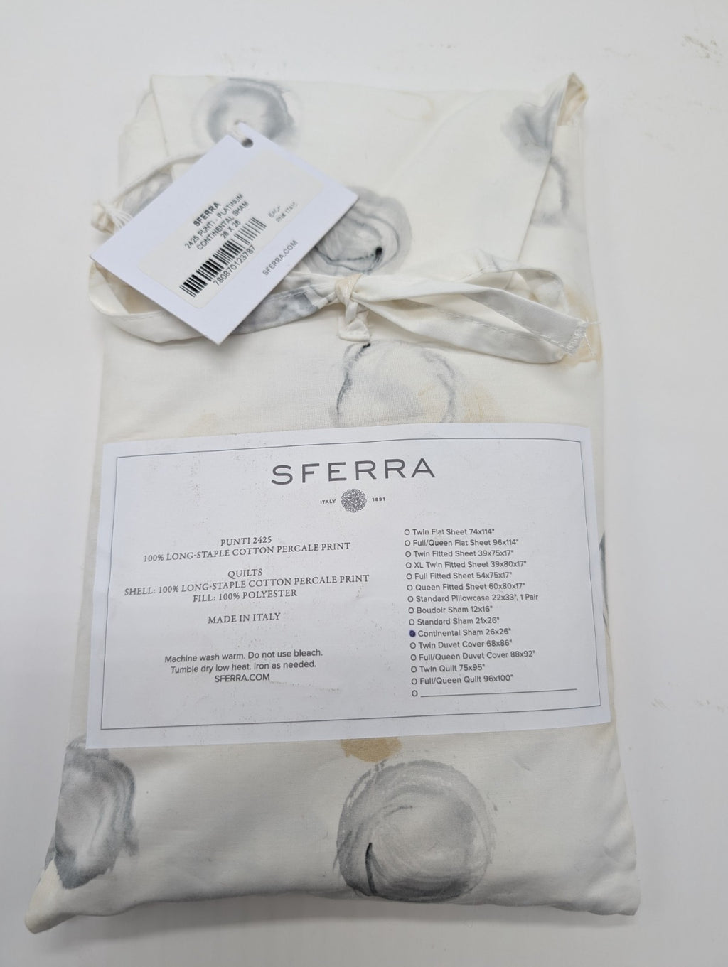 Sferra Punti Platinum Standard Sham Grey Taupe Dots Cotton Percale  Italy NEW10