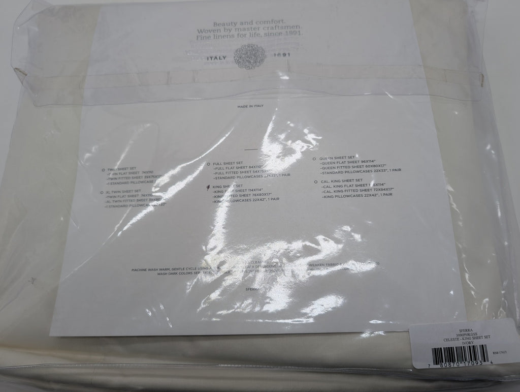 Sferra Celeste Ivory King Sheet Set 4PC 100% Cotton Percale 406TC Soft Italy NEW15
