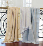 Sferra Vitta Honey Throw Blanket Cashmere Blend Fringed Basket Weave Italy NEW6