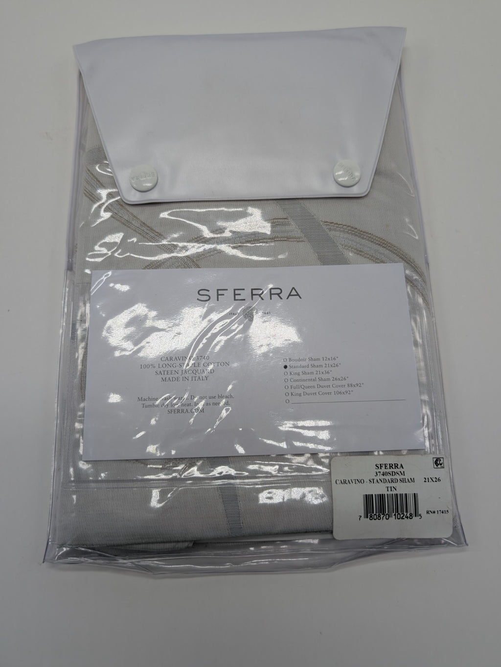 Sferra Caravino Tin Standard Sham Swirly Ribbon Design Sateen Jacquard Italy NEW6