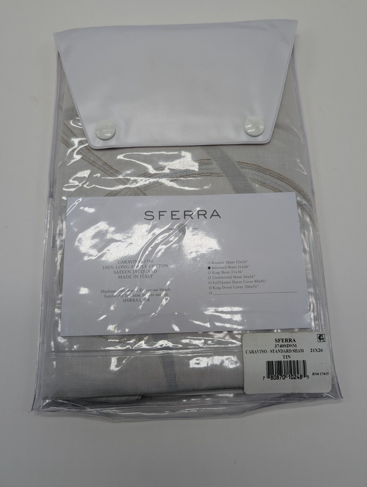 Sferra Caravino Tin Standard Sham Swirly Ribbon Design Sateen Jacquard Italy NEW6