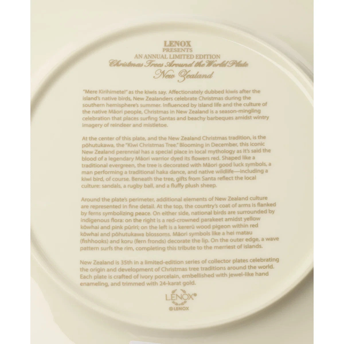 Lenox 2025 New Zealand Collector Plate Trees Around The World 35th Christmas NEW1