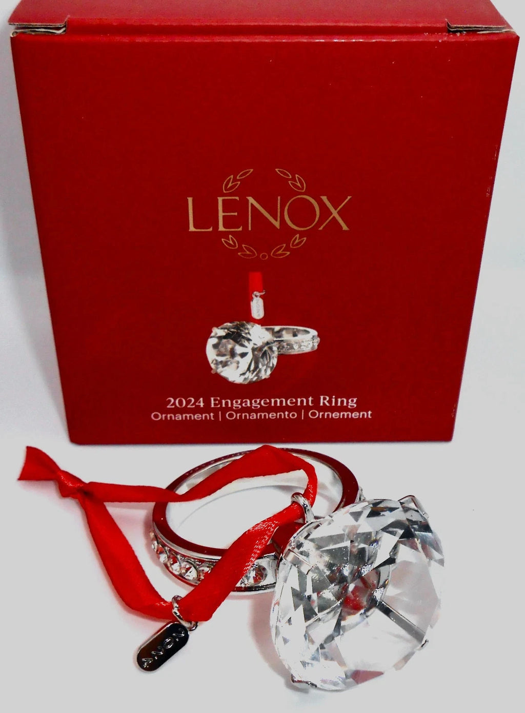 Lenox 2024 Engagement Ring Ornament Wedding Proposal Crystal Christmas Gift NEW6