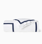 Sferra Estate White Queen Duvet Navy Applique Stripe Cotton Percale Italy NEW5