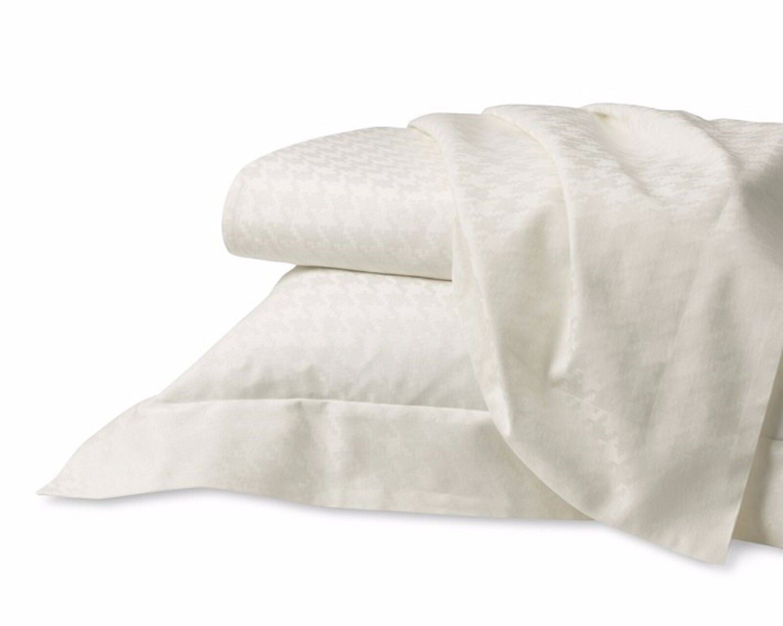 Sferra Ivory Houndstooth Standard Pillowcases Egyptian Cotton Sateen Italy NEW2