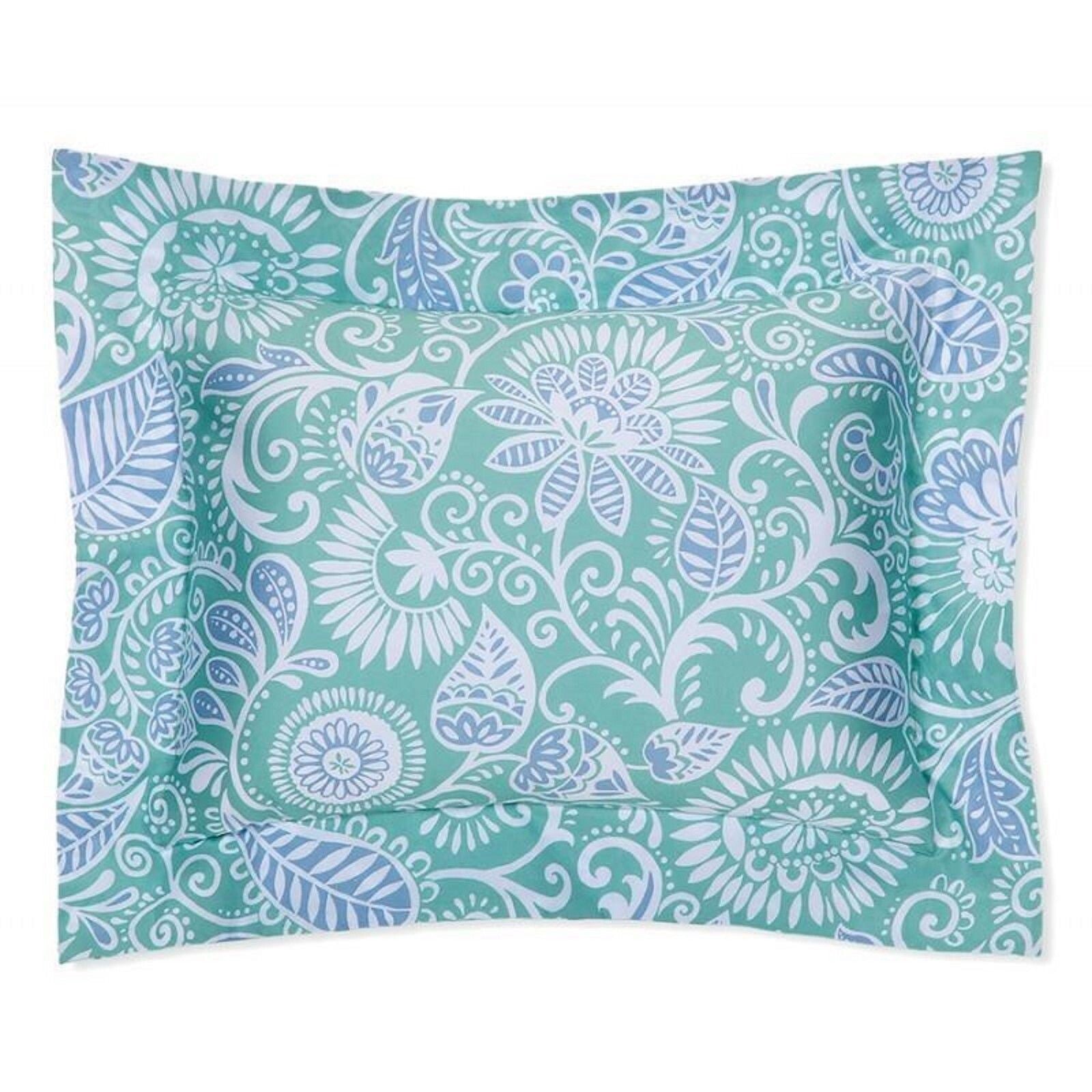 Sferra Ressa Aqua Euro Sham Floral Cornflower Blue Cotton Percale Italy NEW1