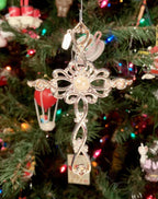 Lenox Gemmed Cross Ornament Filigree Silver Pearl Crystals 2015 Christmas NEW10