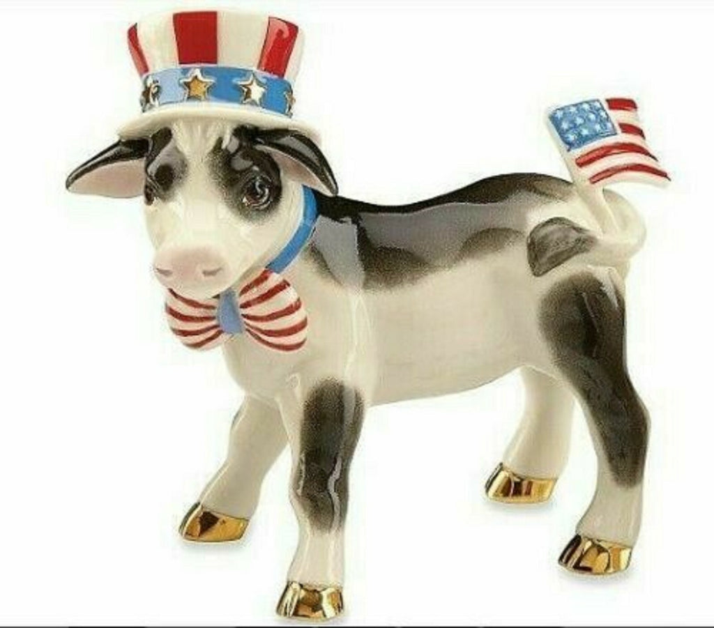 Lenox 4th Of July Calf Figurine Parade Fair Patriotic USA Flag Holstein NEW1