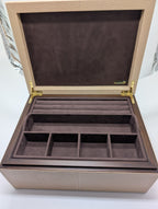 Reed & Barton Melrose Beige Jewelry Box Shagreen Leather Section Suede Tray NEW13
