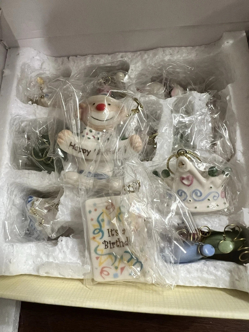 Lenox Happy Birthday Mini Ornaments 10 & Tree Hat Crown Cake Clown Balloons NEW3