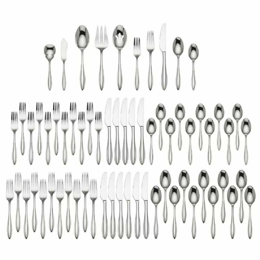 Lenox Sculpt 65 PC Flatware Set Service For 12 & 5PC Hostess Stainless 18/10 NEW4