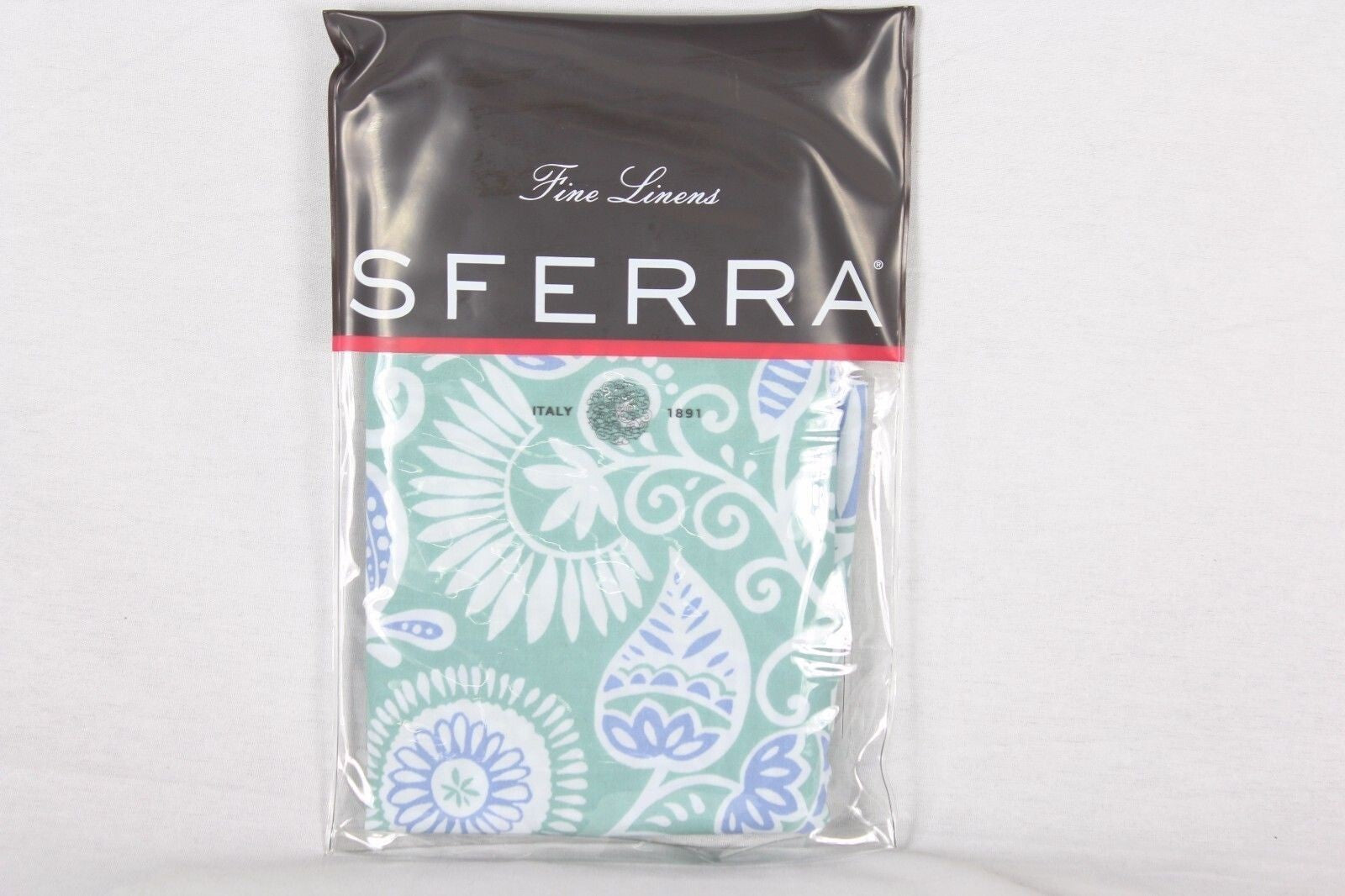 Sferra Ressa Aqua Euro Sham Floral Cornflower Blue Cotton Percale Italy NEW2