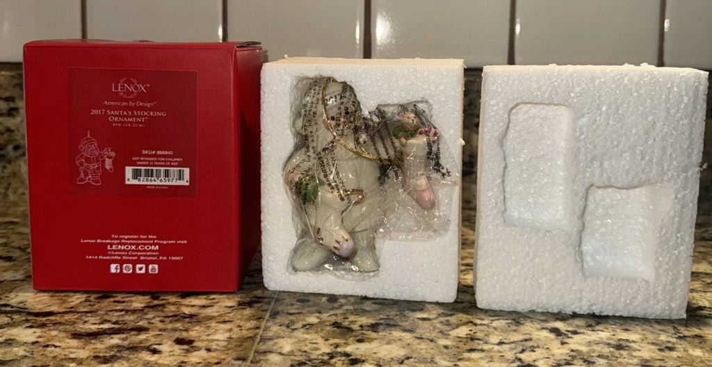 Lenox 2017 Santa Figurine Ornament Santa's Stockings Teddy Bear Christmas NEW10