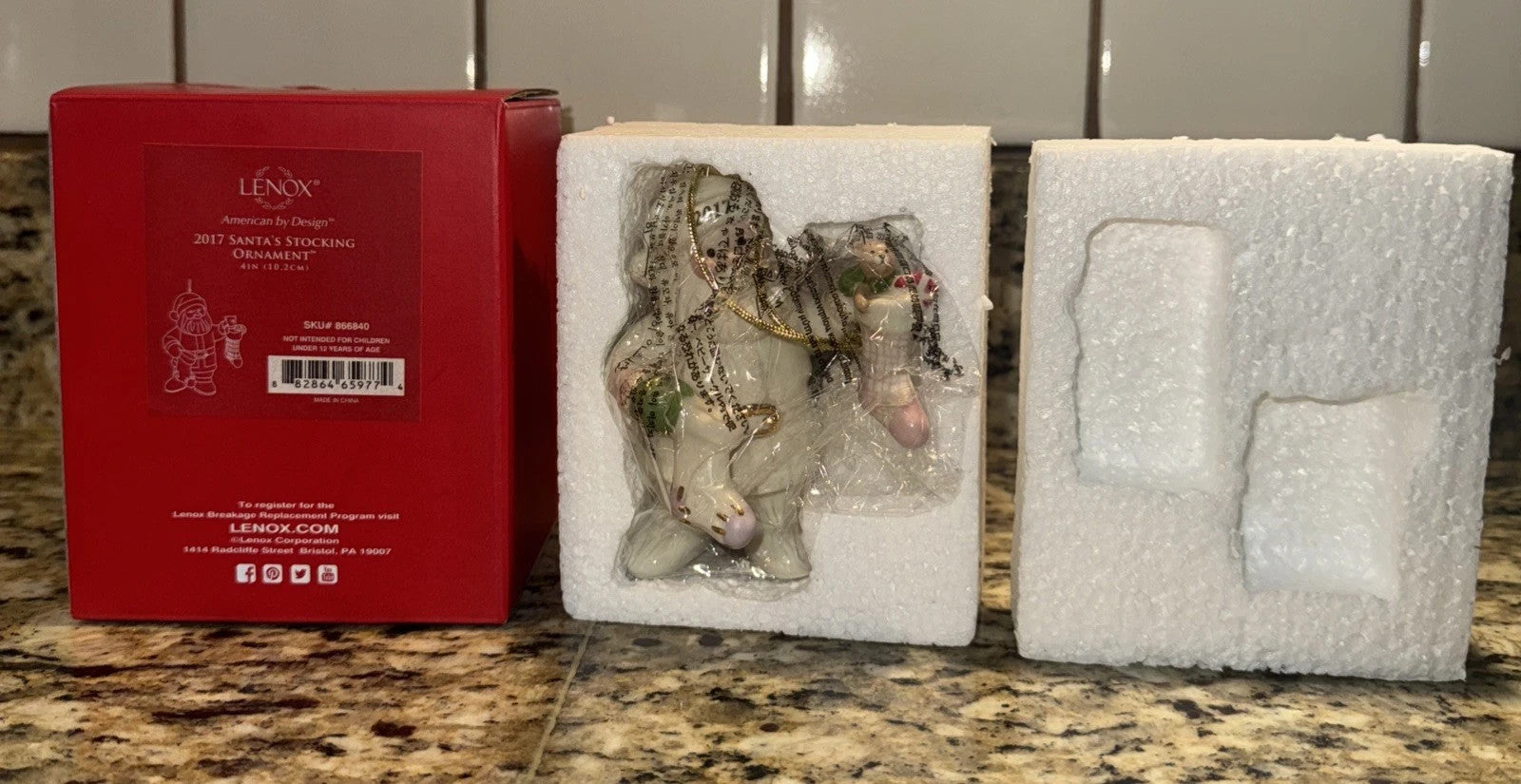 Lenox 2017 Santa Figurine Ornament Santa's Stockings Teddy Bear Christmas NEW10