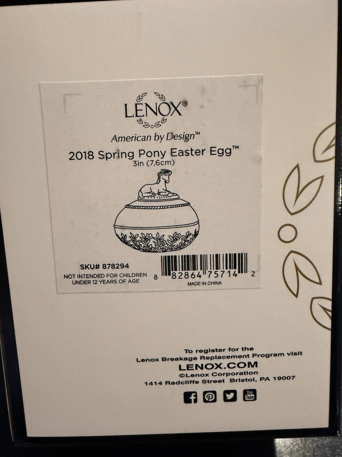 Lenox 2018 Springtime Easter Pony Egg Figurine Trinket Box Palomino Flowers NEW6