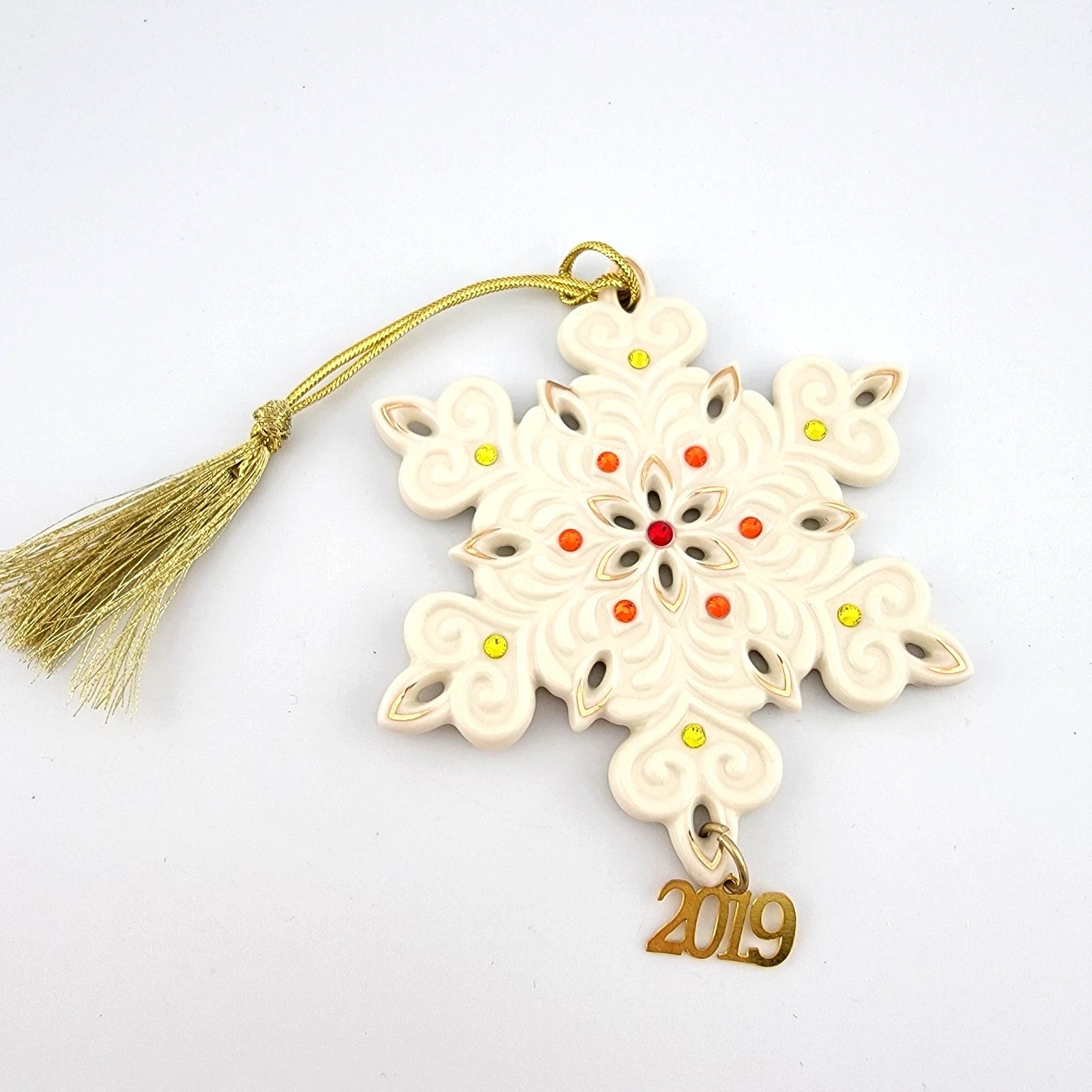 Lenox 2019 Gemmed Snowflake Ornament Annual Red & Green Crystals Christmas NEW16