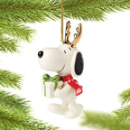 Lenox Peanuts Snoopy Reindeer Ornament Figurine with Gift Gold Antlers Scarf NEW0