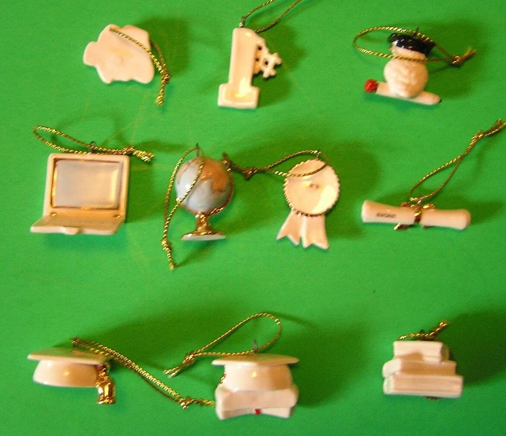 Lenox Graduation Miniature Tree Ornaments Set Of 10 Diploma Cap Owl Award NEW5