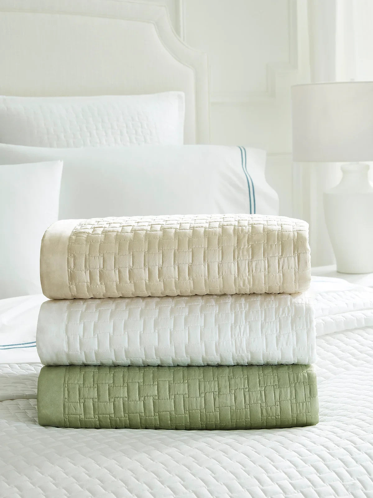 Sferra Sampietrini White Euro Sham Quilted Cobblestone Pattern Cotton Italy NEW7