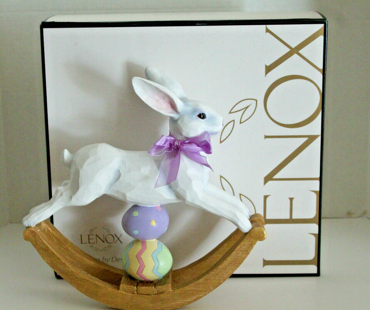 Lenox Easter Bunny Centerpiece Rocking Horse Figurine Ribbon Eggs 12 1/2" NEW1