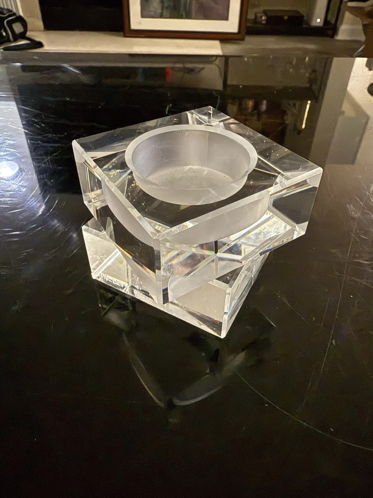 Baccarat Crystal Intangible Candlestick Holder Cubed Aric Levy 3.5" France NEW5
