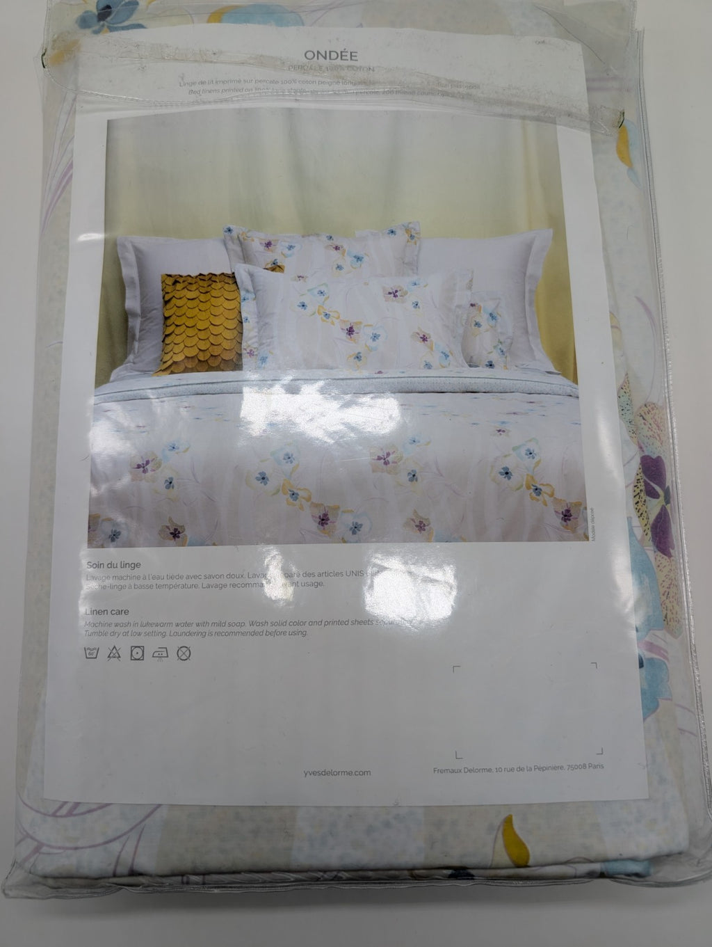 Yves Delorme Ondee King Duvet Multi Floral Print Cotton Percale Reversible NEW16
