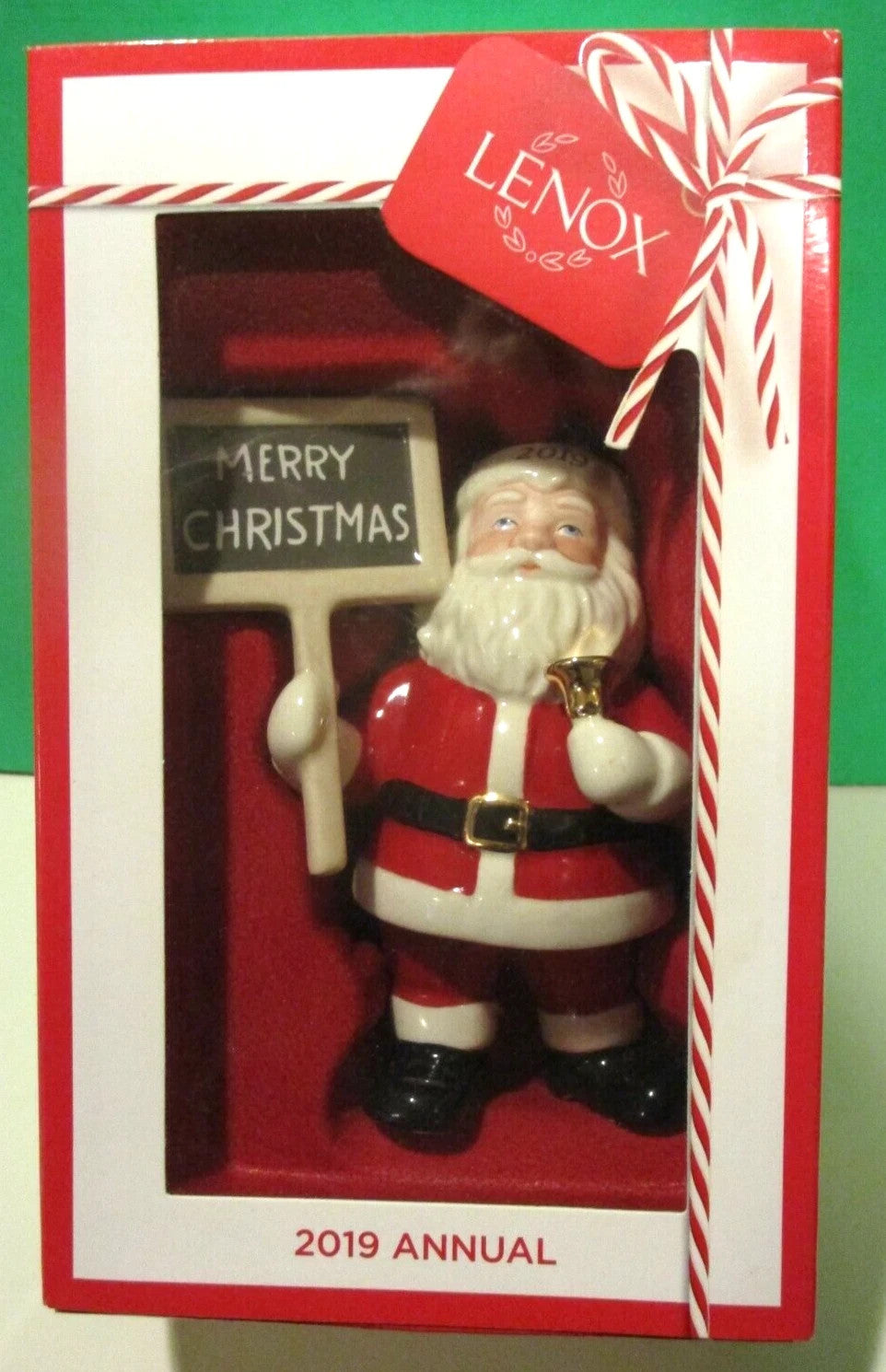 Lenox 2019 Santa Figurine Ornament Annual Holding Sign Merry Christmas Bell NEW5