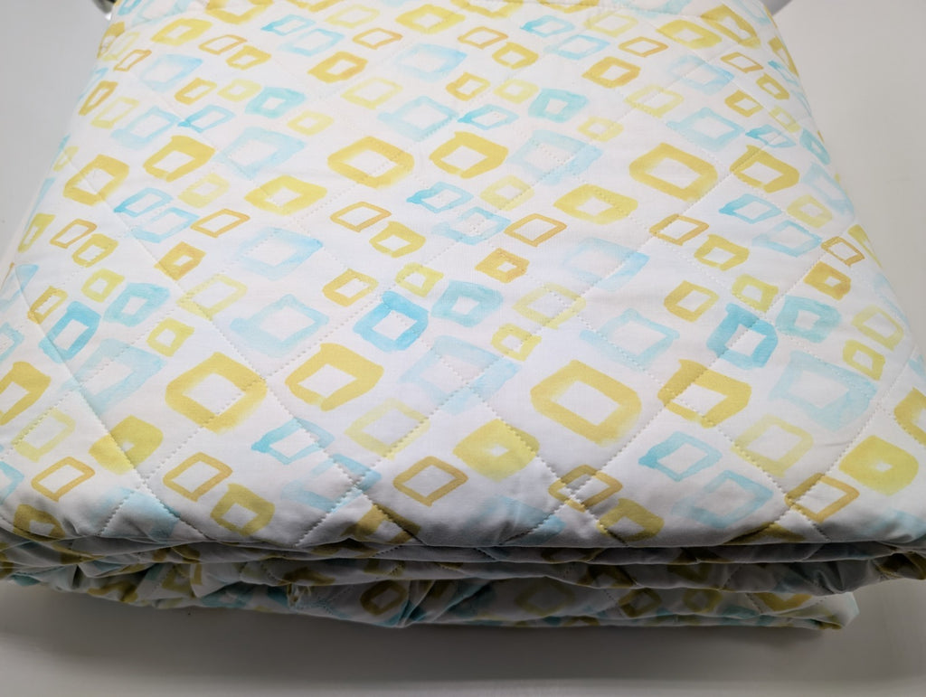 Sferra Geometrico Queen Quilt Aqua Yellow Diamond Cotton Percale Print Italy NEW11