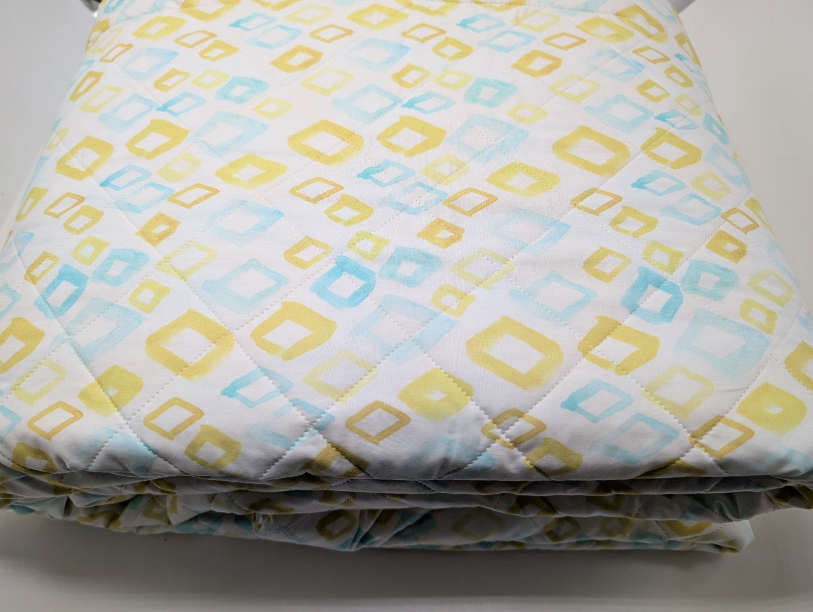 Sferra Geometrico Queen Quilt Aqua Yellow Diamond Cotton Percale Print Italy NEW11