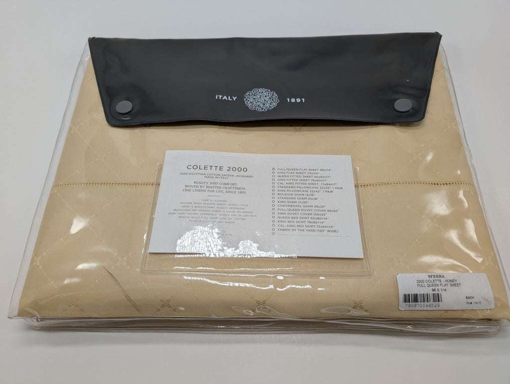 Sferra Colette Gold Queen Flat Sheet Lattice Egyptian Cotton 1020TC Italy NEW13