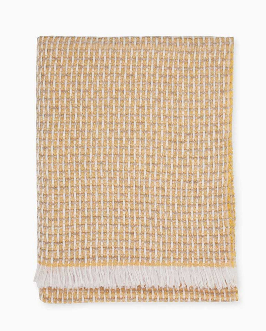 Sferra Vitta Honey Throw Blanket Cashmere Blend Fringed Basket Weave Italy NEW4